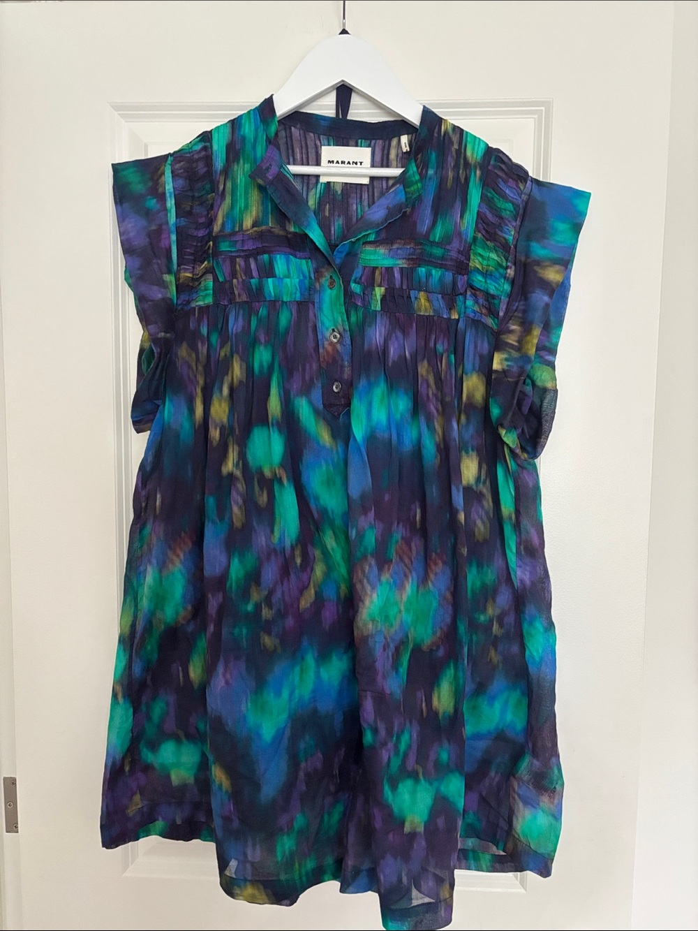 Isabel Marant Blue, Teal & Purple Watercolor Silk Tunic